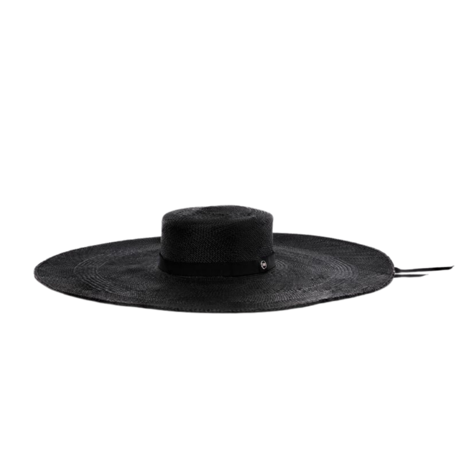 Elegant Black Panama Straw Grosgrain Band Bucket Hat