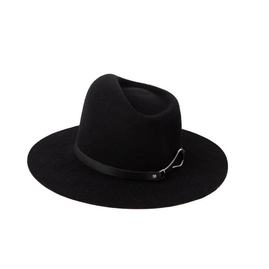 Distinctive Black Leather Band Wide Brim Fedora