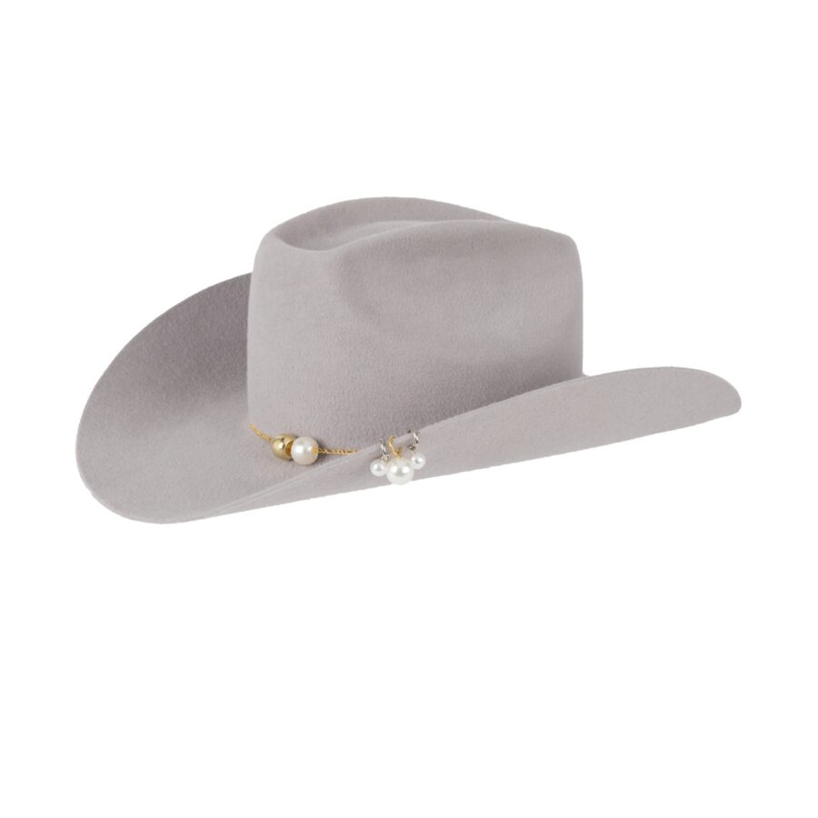 Distinctive Gray Velour Felt Chain Trim Western Cowboy Hat