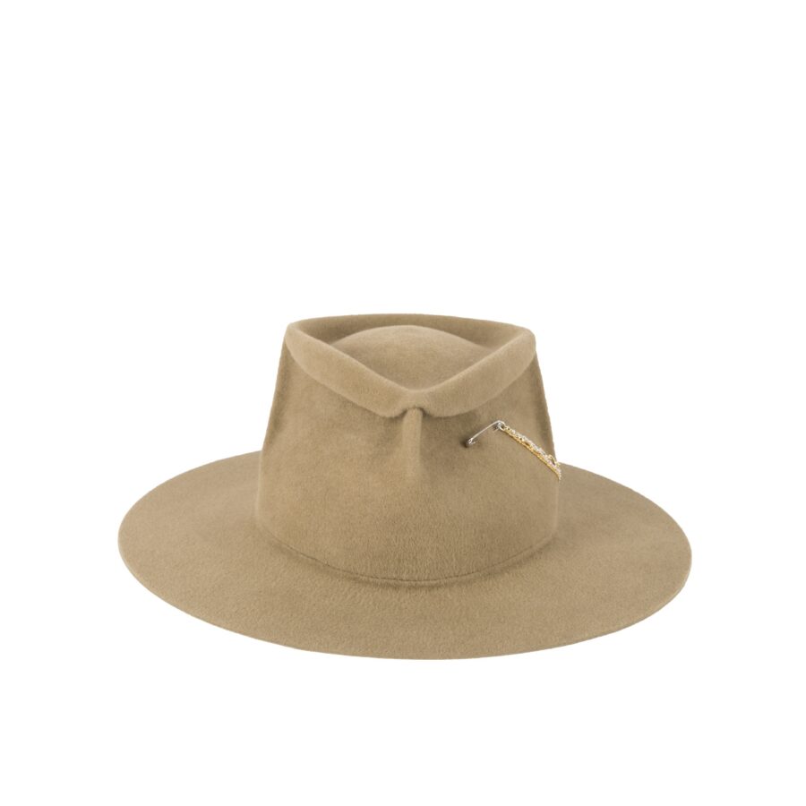 Detailed Polished Black Velour Felt Chain Trim Wide Brim