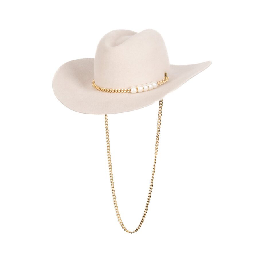 Relaxed Black Velour Felt Chain Trim Western Cowboy Hat
