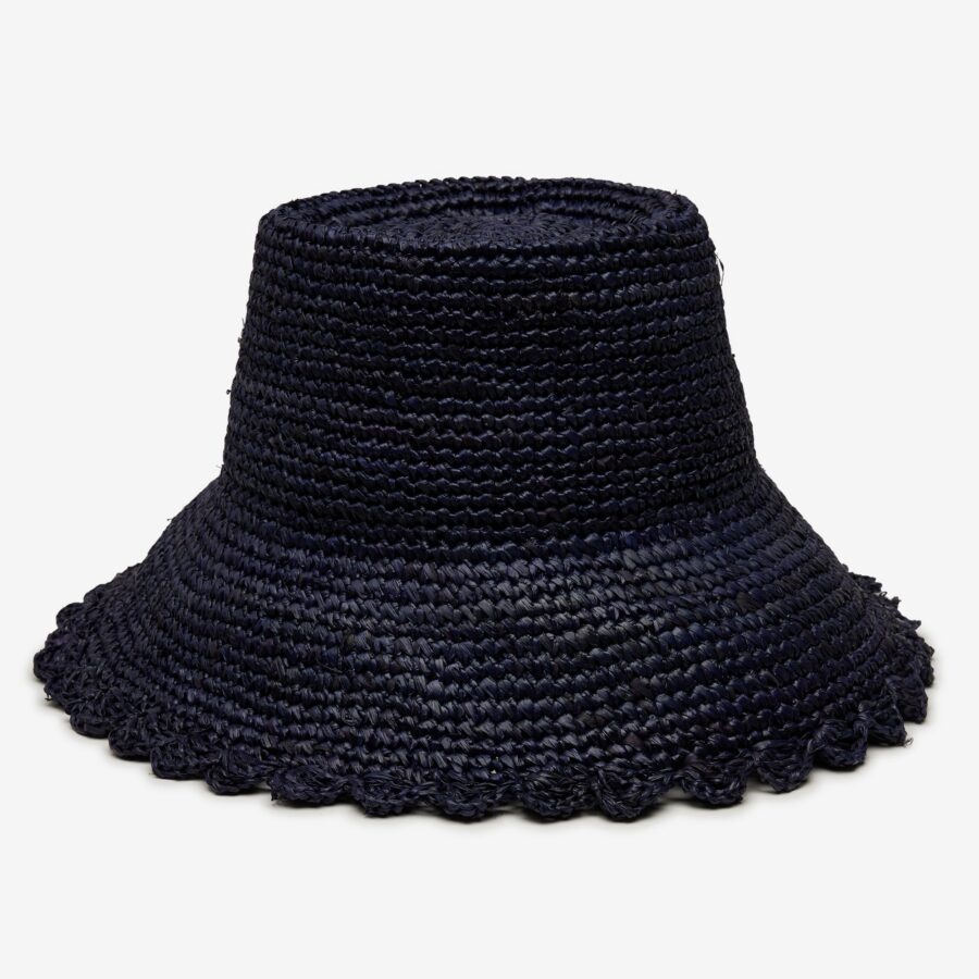 Olive Easy Bucket Hat Crafted in Raffia - Navy