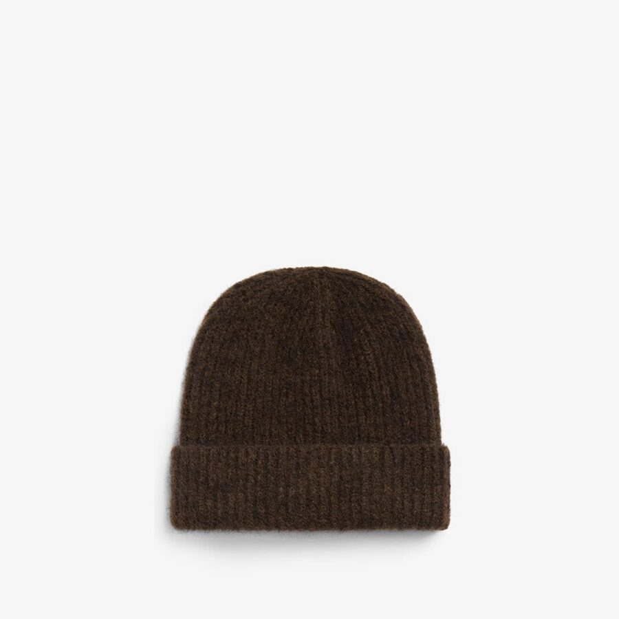 Chocolate Wool Felt Ribbed Winter Beanie Hat