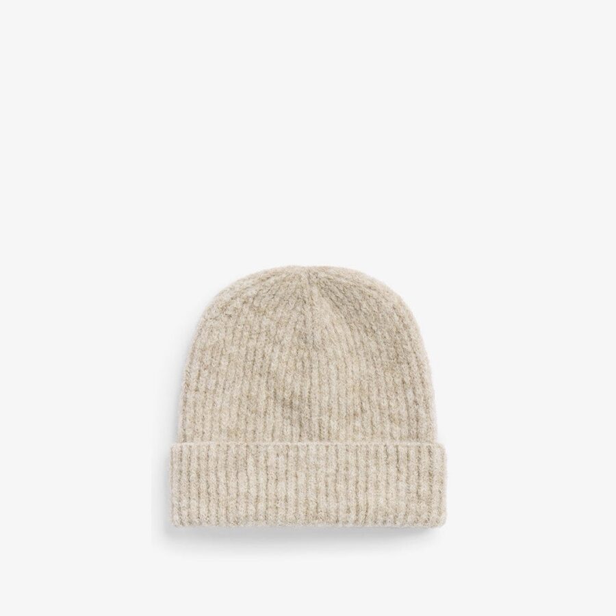 Oatmeal Wool Felt Ribbed Winter Beanie Hat
