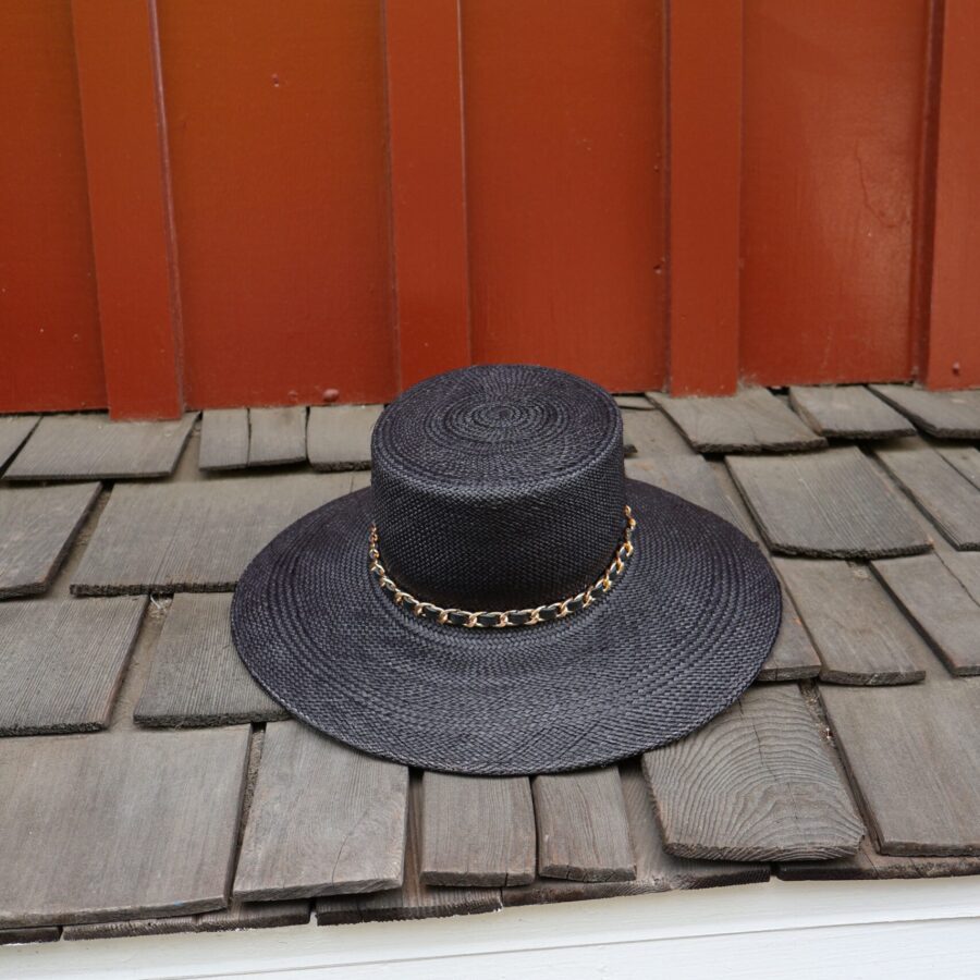Polished Black Chain Trim Wide Brim Fedora