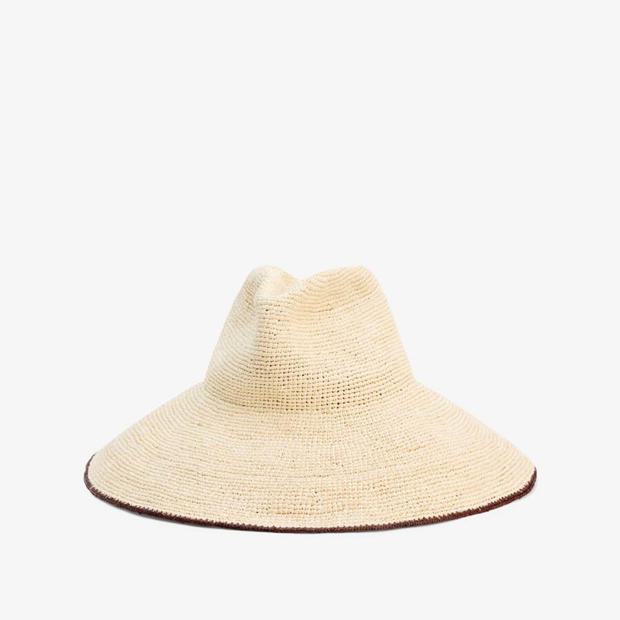 Bleached Ivory Raffia Straw Structured Wide Brim Hat