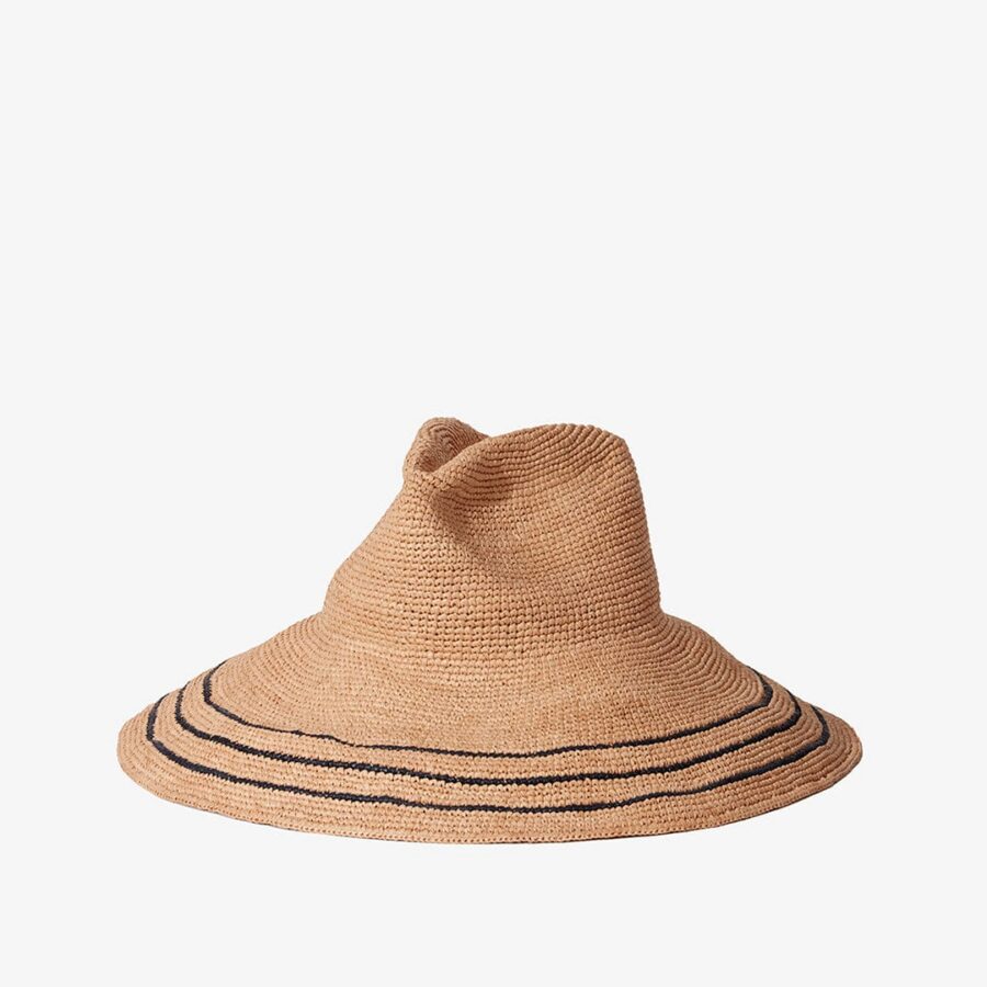Sand Navy Raffia Straw Structured Wide Brim Hat