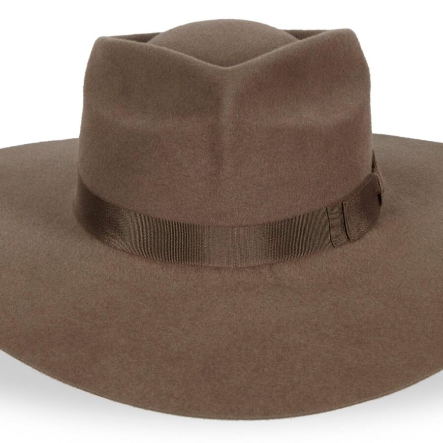 Timeless Taupe Velour Felt Grosgrain Band Wide Brim Fedora