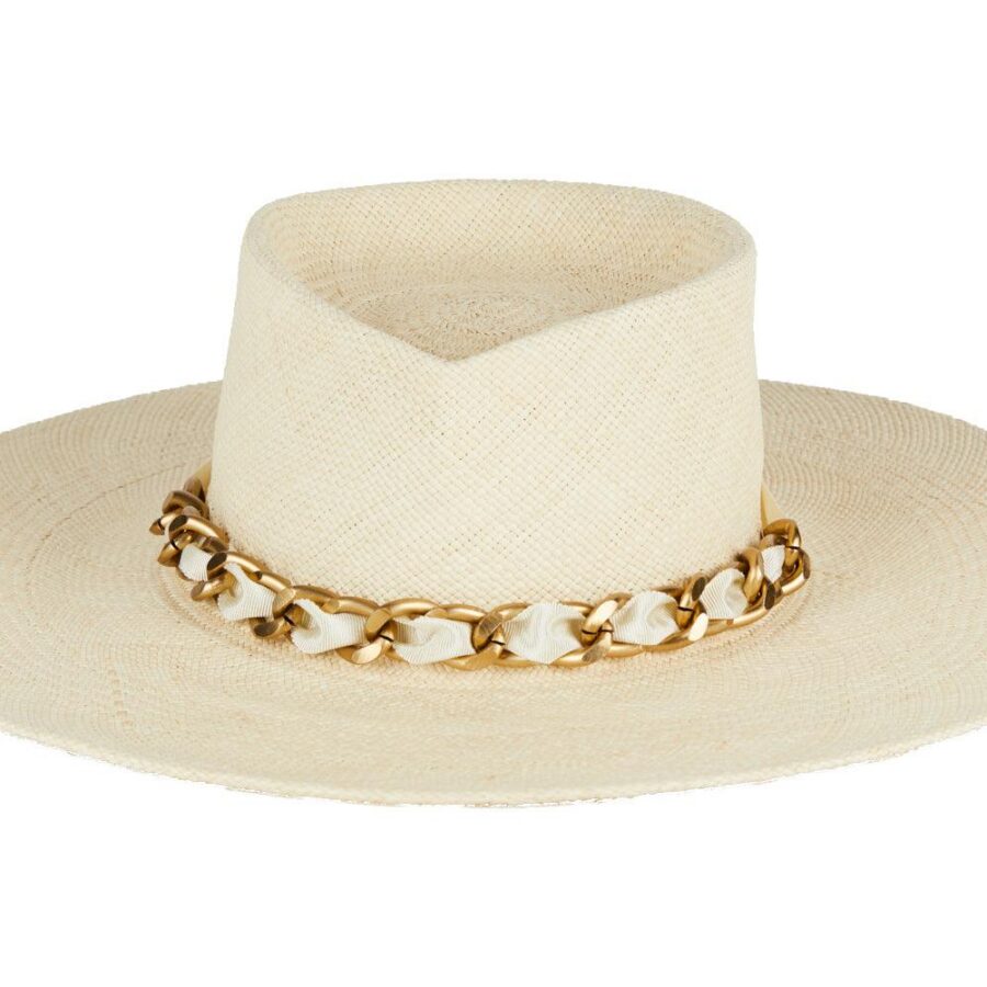 Classic Black Panama Straw Chain Trim Bucket Hat