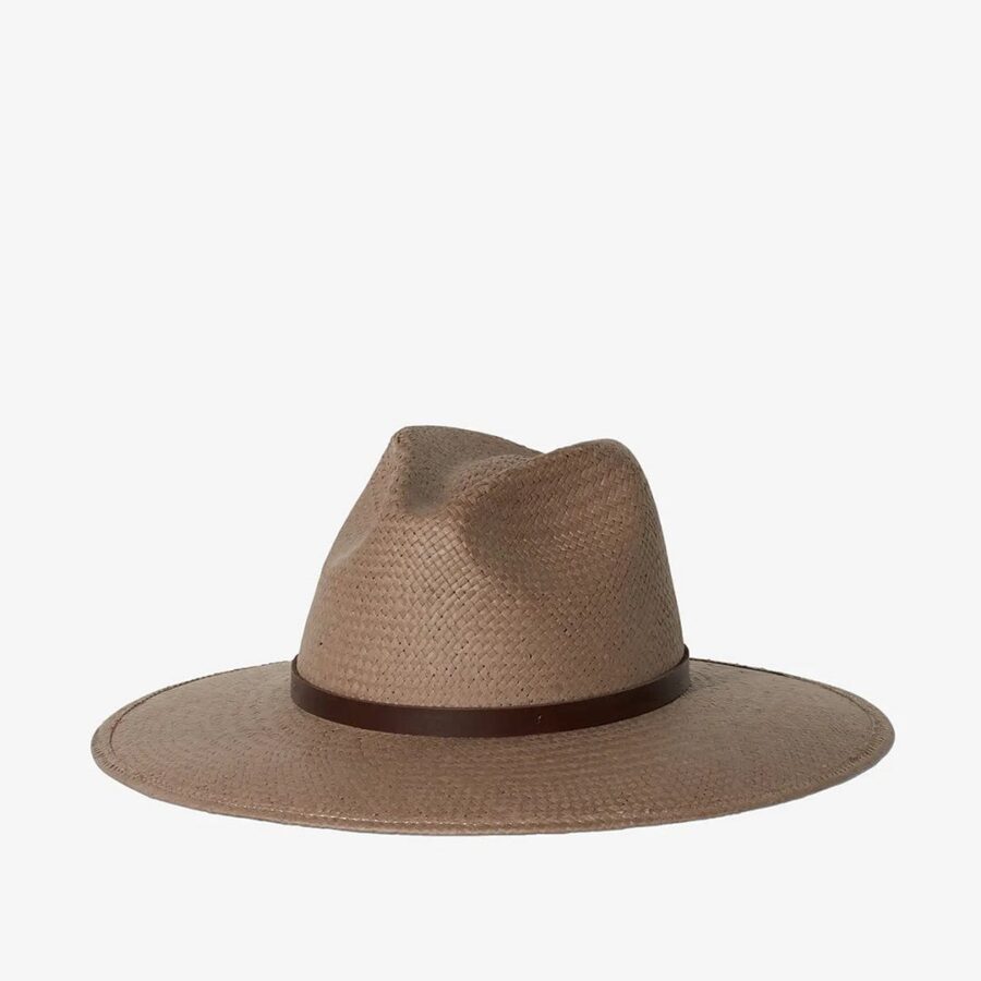 Taupe Woven Straw Structured Wide Brim Hat