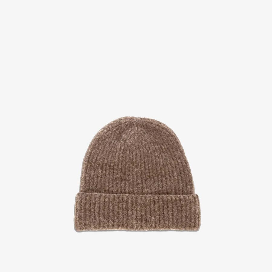 Heather Brown Wool Felt Ribbed Winter Beanie Hat