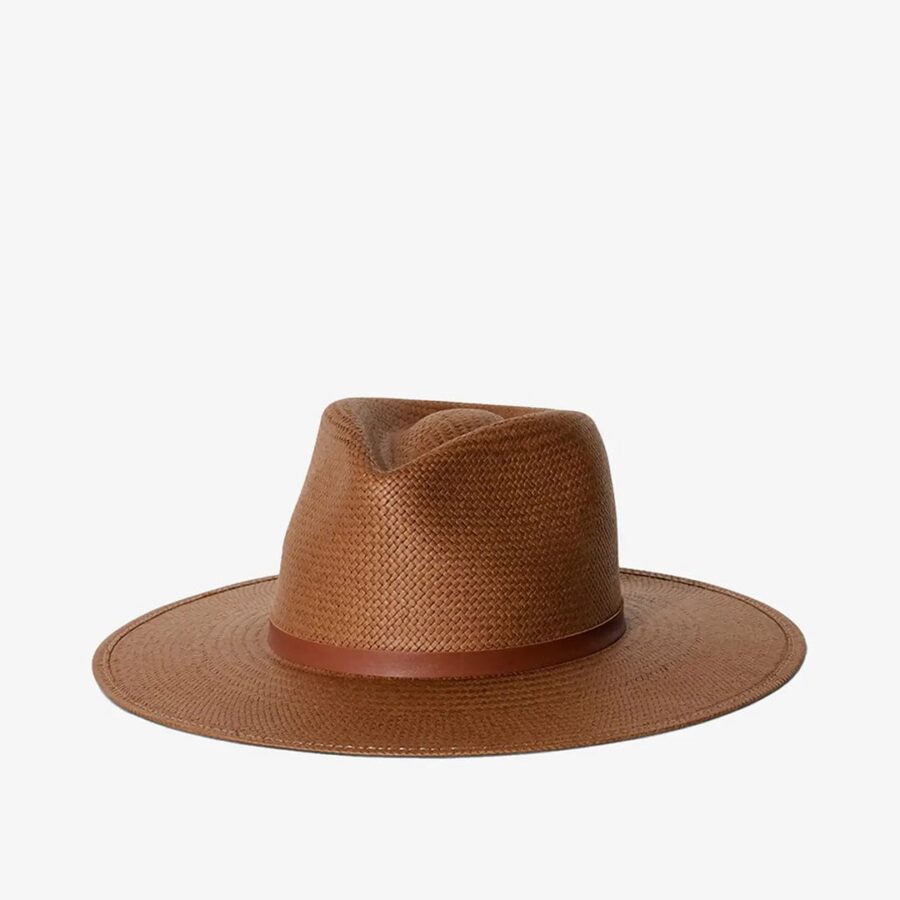 Brown Textured Woven Structured Wide Brim Hat